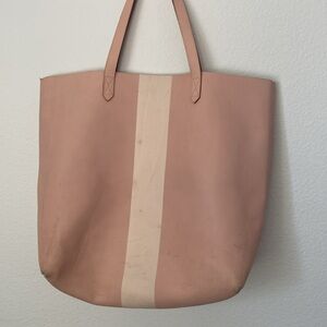 Madewell pink paint stripe transport tote large leather carry all bag